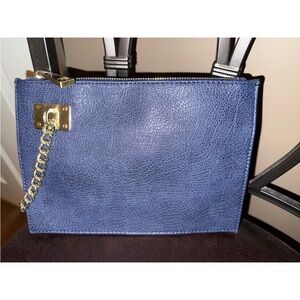 Elegant Blue Leather Chain Clutch